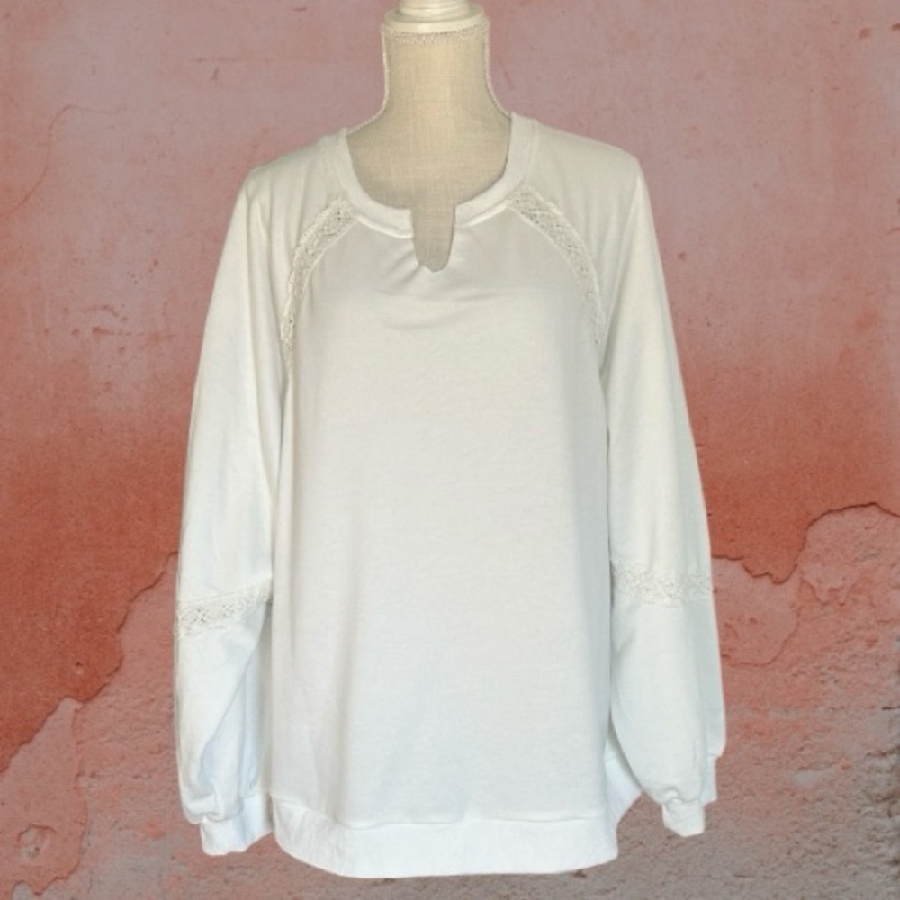 UEU V Neck Crochet Sweatshirt Long Sleeve Oversized Pullover Loose Fit Casual Lg